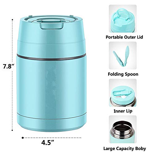 Mr.Dakai Insulated Lunch Containers Thermoses Food Jar Vacuum Stainless Steel 33 oz Leak Proof Keep Food Cold Hot Container for Kids Adult Lunch Box School Camping Outdoors, BPA Free (Cyan Blue)