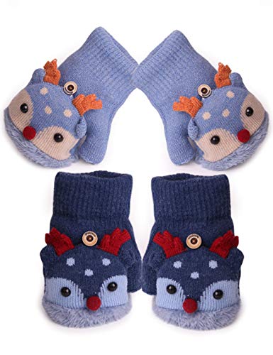 2Pairs Toddler Girls Winter Thermal Gloves with Flip Top for Cold Weather Gift
