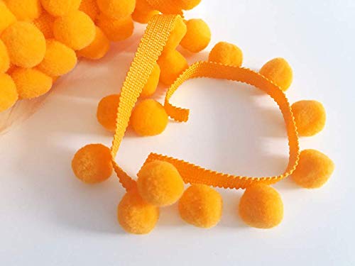 POM POM Bobble Trim Fringe Pompom Trimming - Cushion and Curtain Decoration, Home Decor - XL Size 2cm Craft Pompons (Orange, 10 Meters)
