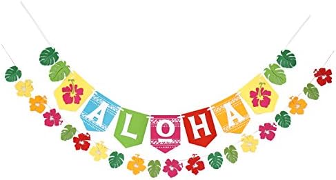 Aloha - Premium Layered Felt Hawaiian Luau Party Banner & Hibiscus Garland Bunting Laser Cut Felt 50 inches wide