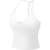 YEOREO Women's Impact Halter Tank Top Strappy Padded Halter Open Back Deep V Neck Built-in Bra Workout Gym Crop Tops