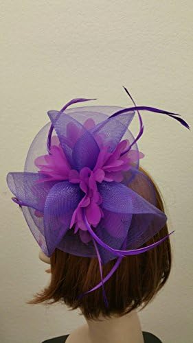 Gothic Dinner Tea Party Flower Feather Costume Fascinator Cocktail Hat - Purple