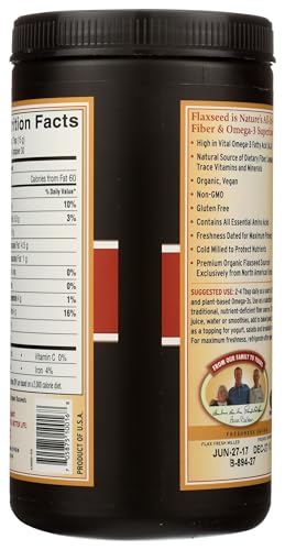 Barlean\'s Forti-Flax Organic Flaxseed, Ground Whole Raw Seeds, Omega-3 Supplement with Lignans and Dietary Fiber, Bulk Ground Flax Seed, 16 oz, 2 Pack