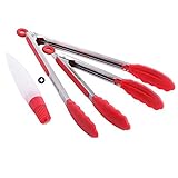 OTHERMAX Silicone Kitchen Tong, Stainless Steel Cooking Tongs With Silicone Tips For BBQ, Salads,Grilling,Serving And Fish Turning,Bonus Silicone Oil Brush