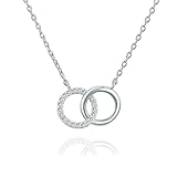 PAVOI 14K White Gold Plated Interlocking Circles of Love Necklace Pendant 18