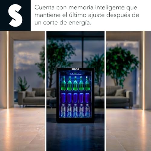SIGNA Enfriador de Bebidas Frigobar Compacto Negro Mini Refrigerador de Acero Inoxidable Ideal Para Espacios Pequeños Frigobar Mini Multifuncional Mini nevera Latas De Refresco (48 Litros)