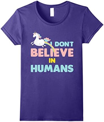 Womens I Don't Believe In Humans - Cute Unicorn T-shirt Small Purple