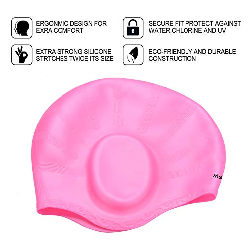 Msicyness Swim Cap Cover Ears for Long Hair 100% Silicone Swimming Hat Unisex Adult Kids Swimming Pool Caps Reduce Water Intake Makes Your Hair Clean