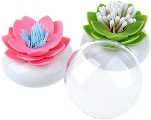 Jdyyicz 2 Pack Lotus Flowers Cotton Swab Holder Green Pink Small Q Tips Toothpicks Storage