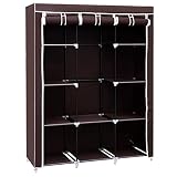 SONGMICS 51" Portable Closet Wardrobe Clothes Storage Rack Organizer 10 Shelves Dark Brown URYG93K (Kitchen)