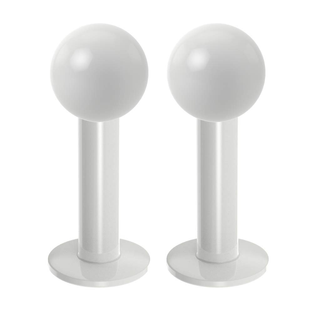 2pc 16mm Labret Bar Studs Lip Ring Monroe Tragus Snake Spider Bites Forward Helix Cartilage Dahlia Conch White Dental-Grade Acrylic 4mm Ball Piercing - 6mm