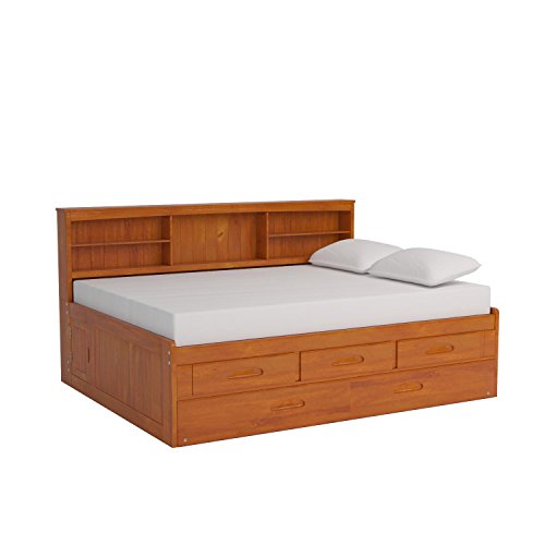 Discovery World Furniture Full Bookcase Daybed with 3 Drawers and Twin Trundle, Honey