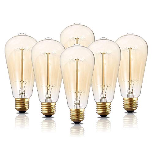 Edison Light Bulbs, 6-Pack 40w Vintage Edison Bulb, Squirrel Cage Filament Edison Bulbs, E26 Base - Amber Tinted - 110V - Dimmable - ST64 Decorative Lightbulbs