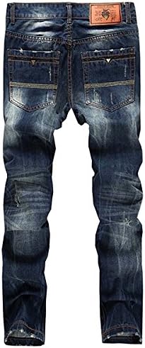 LOKOUO Fashion;Handsome Men's Ripped Slim Fit Denim Jeans Jogger Pants Vintage Style With Broken Holes D-blue02W32