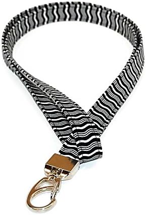 Black White Fabric Lanyard for ID or Keys Fabric with Clip Free Shipping