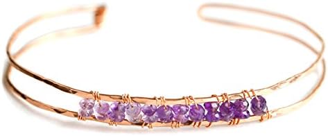 Sunrise Gem Bangle - Rose Gold Bangle with Ombre Purple Amethyst