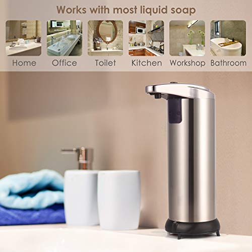 Cakie Soap Dispenser, Touchless Automatic Soap Dispenser, Infrared Motion Sensor Stainless Steel Dish Liquid Hands-Free Auto Hand Soap Dispenser, Upgraded Waterproof Base