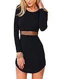 Leadingstar Women Crew Neck Long Sleeve Crop Top Midi Skirt Outfit Two Piece Bodycon Short Dress Black L