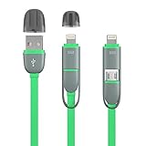 USB Cable, Retractable 2 in 1 Universal USB Cable Sync Data Charging Cable 3ft(1M) with 8 Pin Lighting / Micro USB Ports for iPhone, iPad, Samsung Galaxy and most Android phones, Tablet (Green)