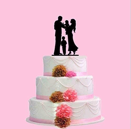 Family Silhouette Cake Toppers Couples Hold a Baby Boy with a Boys Wedding Anniversary Celebrations Cake Topper