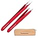 Tweezees Precision Red Stainless Steel Tweezers | Professional Slant Tip & Splinter Tip Tweezer | Extra Sharp Hair Removal Tool | For Eyebrow Shaping
