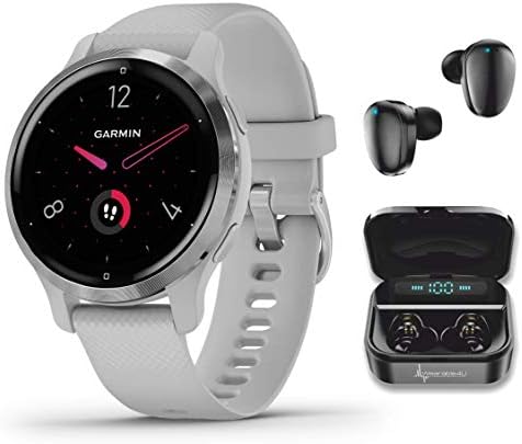 Garmin Venu 2S GPS Sport Fitness Smaller-Sized Smartwatch, Silver Bezel with Mist Gray Case and Silicone Band, AMOLED Display, Music with Wearable4U Black Earbuds with Charging Case Bundle Garmin Venu 2S GPS Sport Fitness Smaller-Sized Smartwatch, Silver Bezel with Mist Gray Case and Silicone Band, AMOLED Display, Music with Wearable4U Black Earbuds with Charging Case Bundle