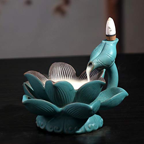 THE NEON LIGHT LED Lotus Incense Burner Backflow Incense Holder Aroma Smoke Waterfall Fountain Censer Home Decor + 10pcs Incense Cones