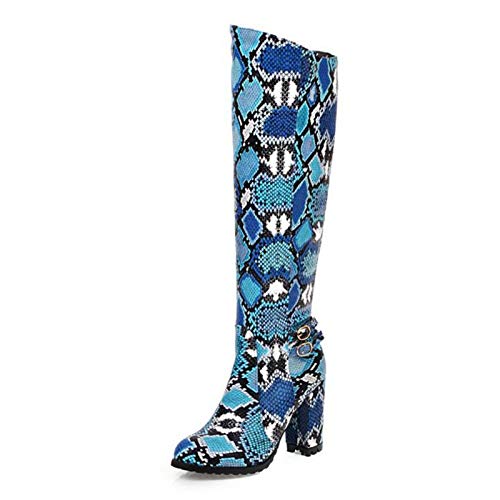 414b3XPx NL YHZQ 2020 Mujeres De Alto De Rodilla Botas, Patrón De La Serpiente De Cuero Tacones Altos Botas De Moda blue-EU40 YHZQ 2020 Mujeres De Alto De Rodilla Botas, Patrón De La Serpiente De Cuero Tacones Altos Botas De Moda blue-EU40