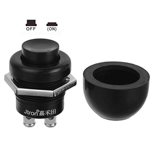 Jtron Momentary Push Button Switches OFF-(ON) Waterproof Button Switches Reset Rubber Casing Push Button Switch Black For Car Boat (12~24V/10A)