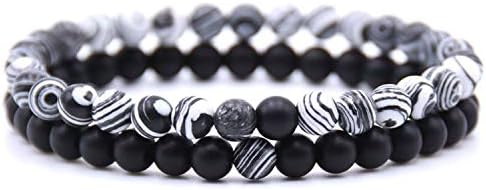 2Pcs/Set Couples Distance Bracelet Classic 6mm Stone White and Black Yin Yang Bracelets for Women