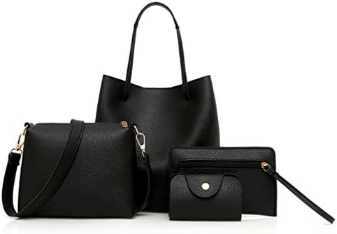 Clearance! Srogem Women's PU Leather Handbag+Shoulder Bag+Purse+Card Holder 4pcs Set Tote (Black)