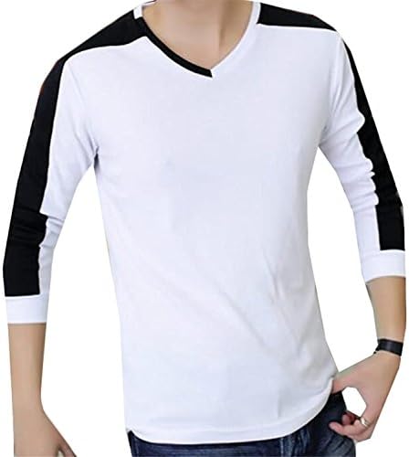 Eault Slim Mens Slim Men fashions V-neck Long-sleeved T-Men fashion WhiteUS X-Large Comfortable