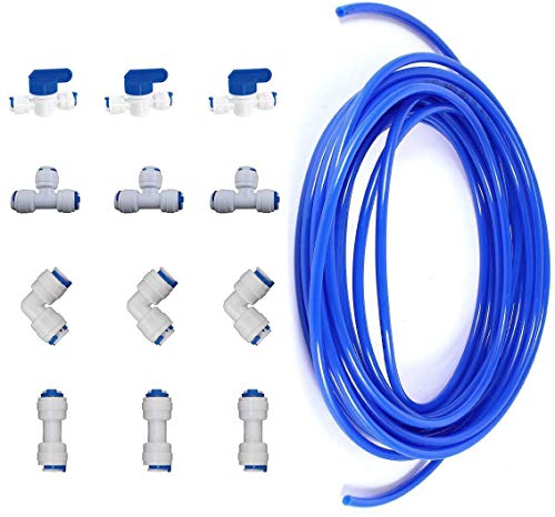 Rykey 12 pcs 1/4" Quick Connect Push In to Connect Water Purifiers Tube Fittings for RO Water Reverse Osmosis System+10 meters（32 feet） tubing hose pipe (blue tubing 10 meters) - Thumbnail 3
