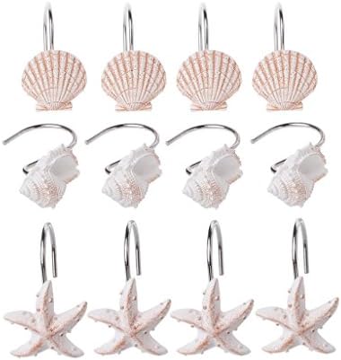 Menniw 12 Pcs Bathroom Decorative Seashell Shower Curtain Hooks Window Hangings Holder