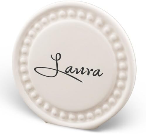 Place Tile Design Beaded Round Place Tile Vase, Set of 6 with Pen, White