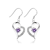 Sealike Heart-shaped Rhinestone Crystal Earrings 925 Sterling Silver Plated Stud Eardrop Hoop with Stylus (Purple)