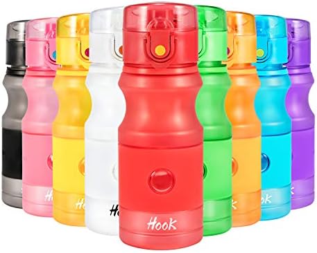 Hook Sports Water Bottle - 420ml & 750ml - BPA Free & Eco Friendly Tritan - For Kids, Running, Cycling, Camping, Gym, Yoga, Plastic Leakproof Drinking Bottles with Filter, Flip Top,Opens With 1-Click