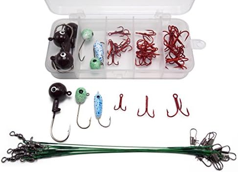51pcs floating jigheads with treble hook and linefor walleye stinger rigging fish fighting kit