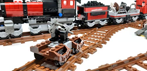 Modbrix Bausteine Wild West Eisenbahn Zug mit 3 Waggons,Schienen und Draisine – Bild 5