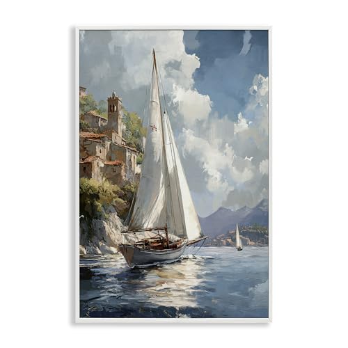 Stupell Industries Maritime Harbor Sailboat White Framed Giclee Art Design by R…