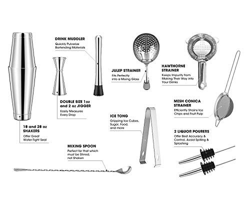 Cocktail-Shaker – Koviti 12-teiliges Barkeeper-Set – Cocktail-Shaker aus Edelstahl, Premium-Barwerkzeuge: Martini-Shaker… – Bild 7