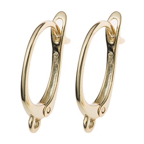 2 pcs 14k Gold on .925 Sterling Silver Ear Wire Oval Hoop Earwires Dangle Earring Clasp Connector / Findings / Yellow Gold