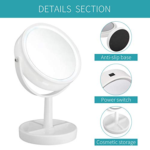 Lighted Makeup Mirror - 6" LED Tabletop Vanity Mirror 3x Magnification Two-Sided 360 Rotation Polished Mirror NATUROUS
