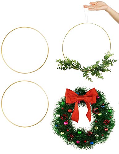 Large Metal Floral Hoop Wreath Macrame 12 Inch Gold Rings for Making Christmas Wedding Decor Dream Catcher Wall Hanging Embroidery Craft, Pack of 2 - Thumbnail 2
