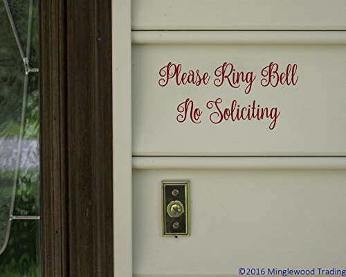 Please Ring Bell No Soliciting 8" x 4" Vinyl Decal Sticker - Front Door Porch Greeting IVORY