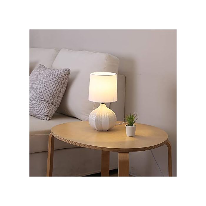 SOTTAE Modern Small Ceramic Milk White Bedside Table Lamp, Cute