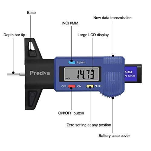 Tire Tread Depth Gauge, Preciva LCD Digital Tire Tread Depth Gauge Tool