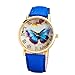 Start Women's Butterfly Case Leather Band Wrist Watch Bracelet (Blue)