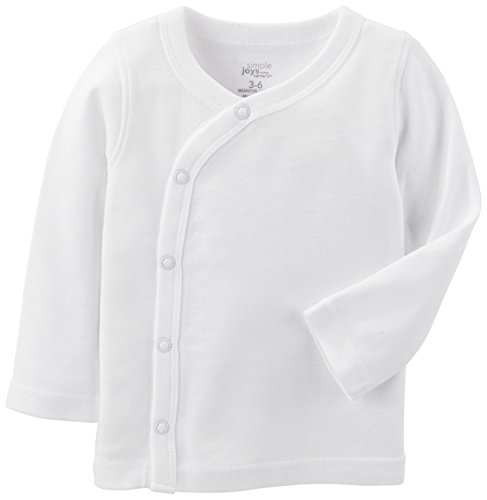 Simple Joys by Carter's Baby 5-Pack Side-Snap Long-Sleeve Shirt, White, 0-3 Months