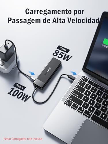 Lemorele Dock Station USB-C 10 em 1 com Suporte para 3 Monitores (2x HDMI 4K + VGA), 3 Portas USB 3.0, PD 100W, Áudio, Leitor SD/TF - Compatível com macOS & Windows
